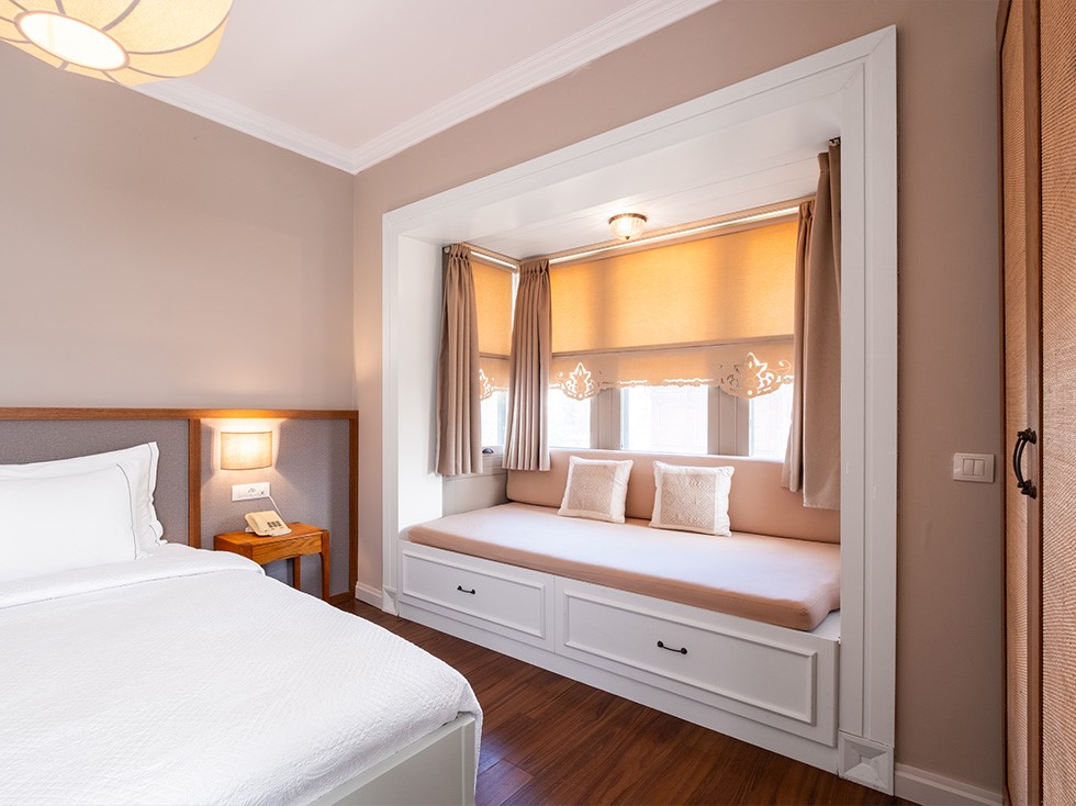 Alaçatı Viento Hotel deluxe oda 202 cumbalı mimari detay, Alaçatı taş ev konsepti